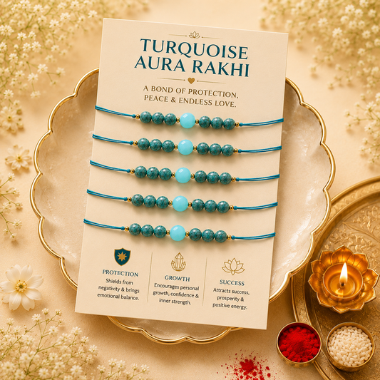 Diivine Turquoise Aura Healing Rakhi Bracelet – Natural Stone Beaded Rakhi for Protection & Positivity