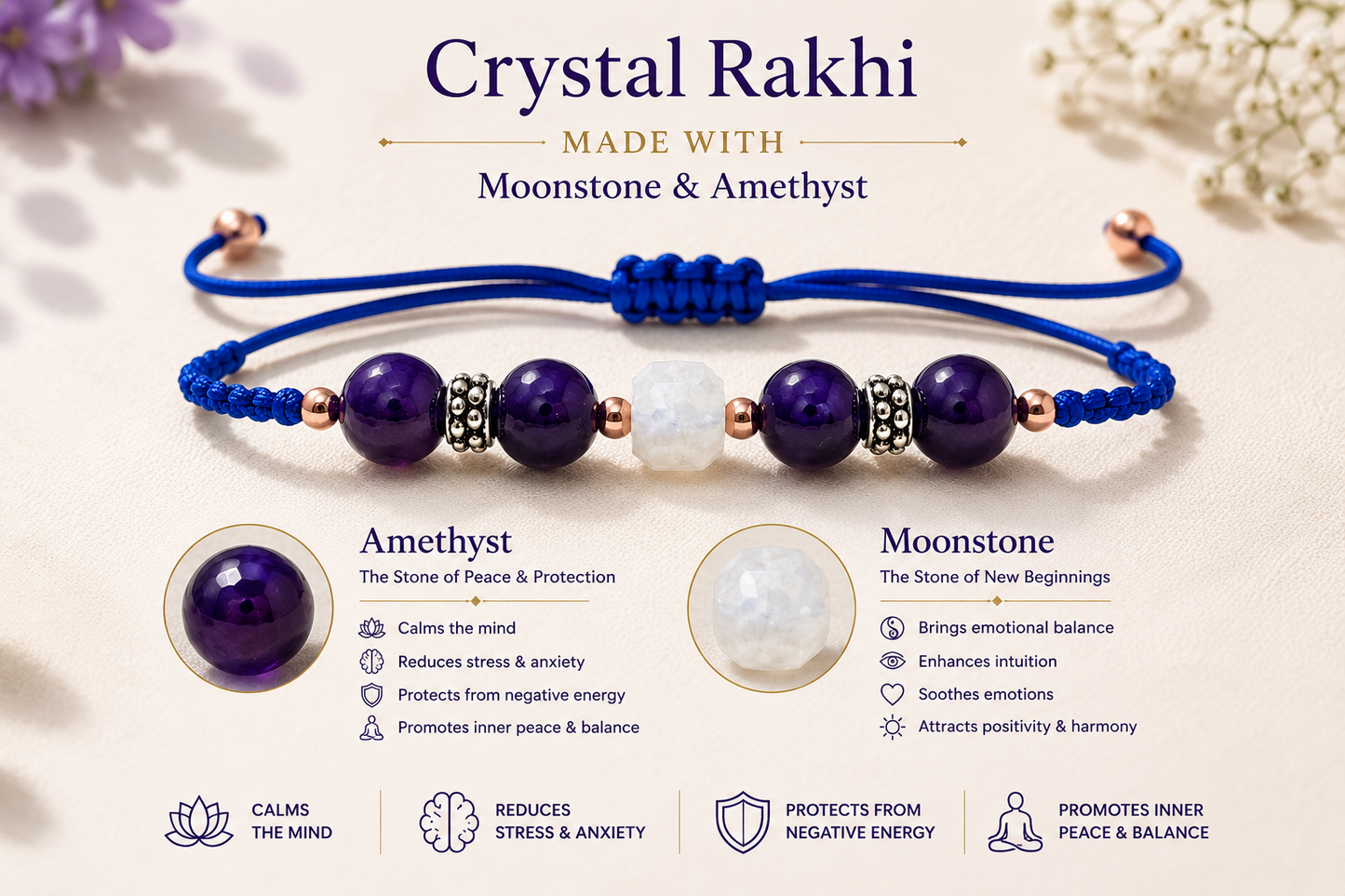 Diivine Crystal Rakhi - Moonstone with Amethyst