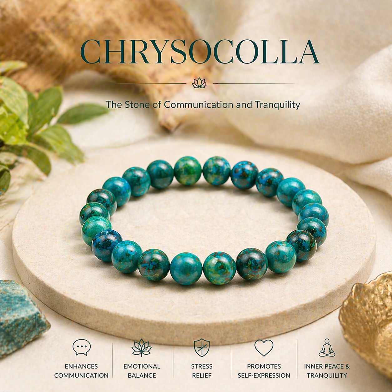 Diivine Chrysocolla Bracelet for Emotional Healing, Calmness & Positive Energy