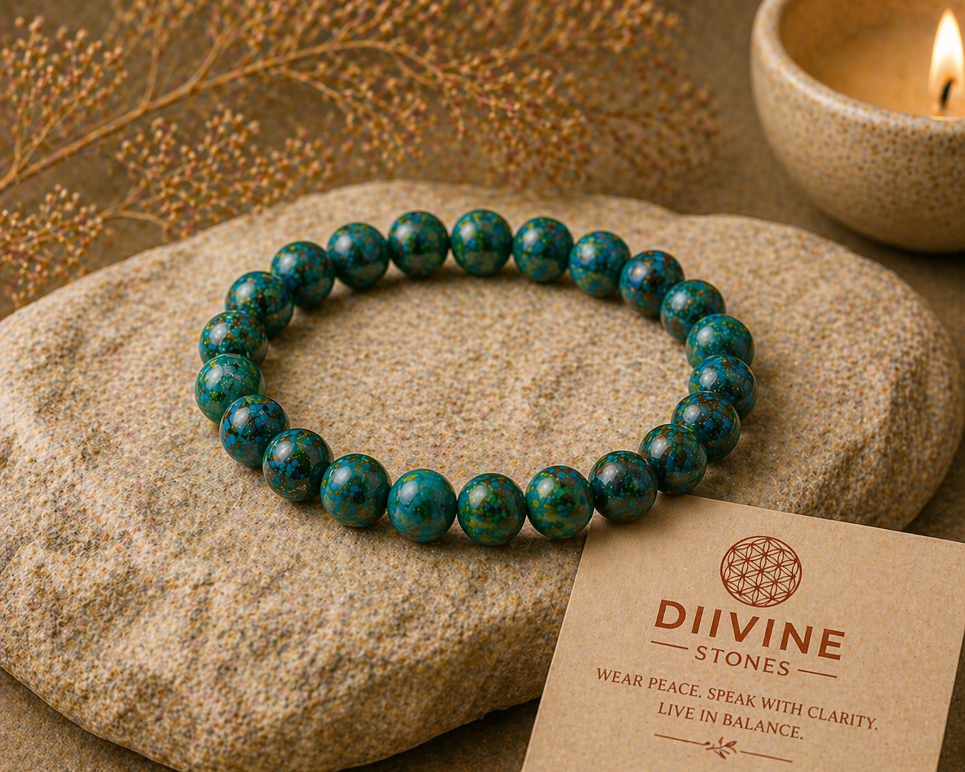 Diivine Chrysocolla Bracelet for Emotional Healing, Calmness & Positive Energy