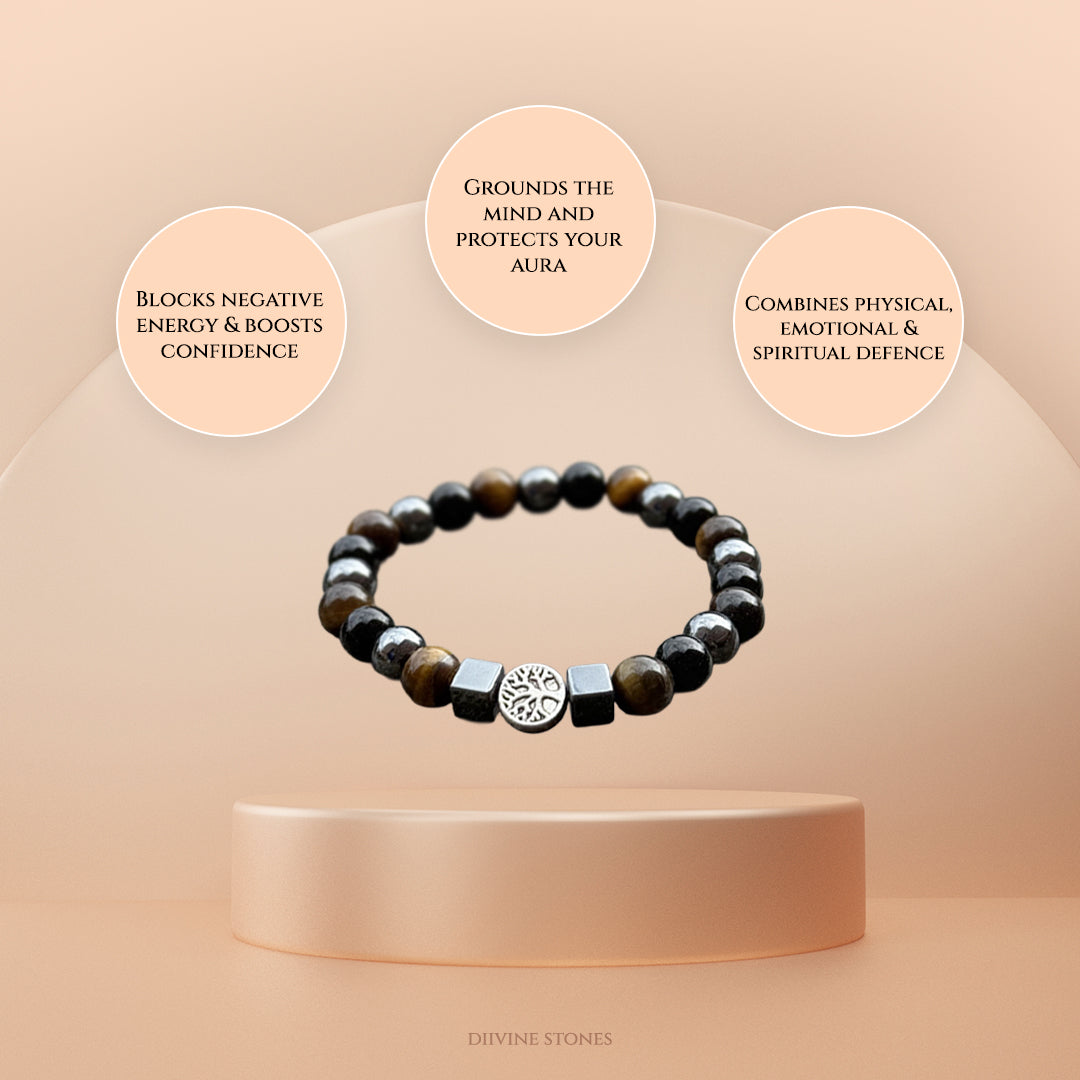 Diivine Triple Protection Stone – Tourmaline + Hematite + Tiger Eye