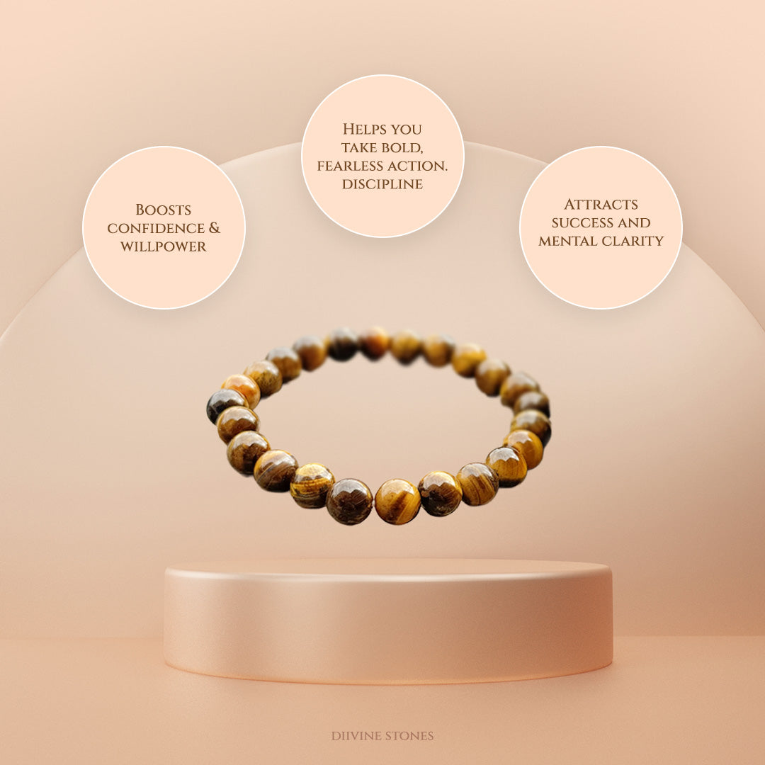 Diivine Tiger Eye Bracelet for Confidence, Protection & Success