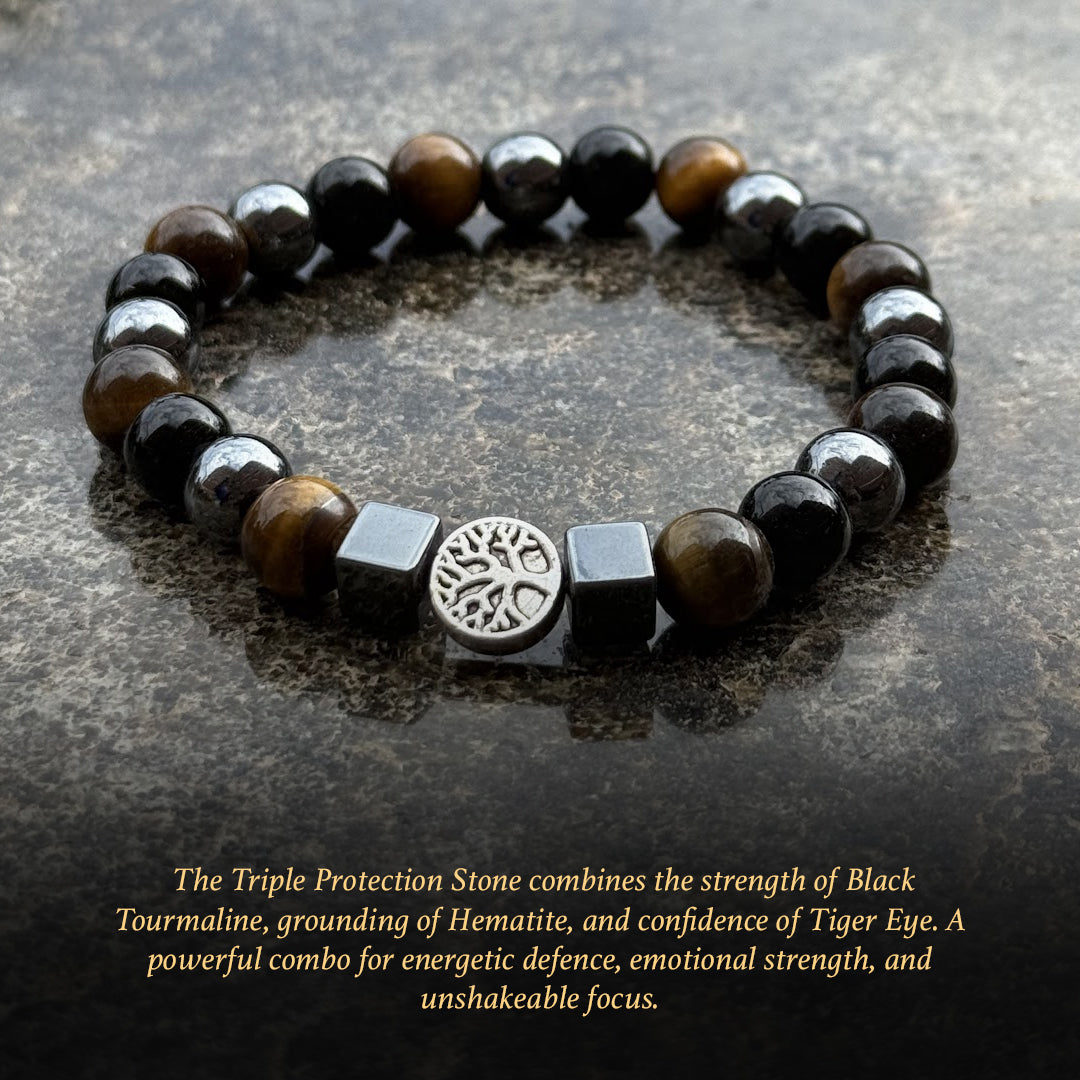 Triple Protection Stone – Tourmaline + Hematite + Tiger Eye