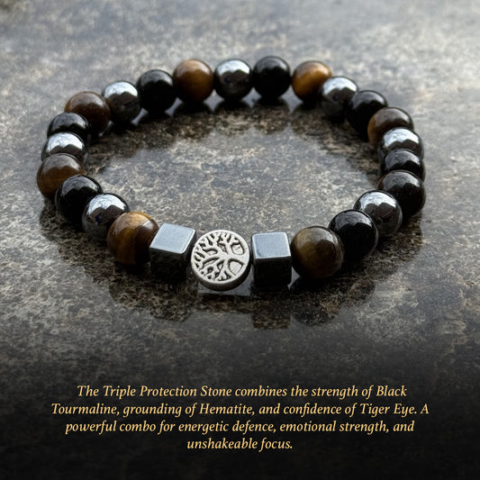 Diivine Triple Protection Stone – Tourmaline + Hematite + Tiger Eye