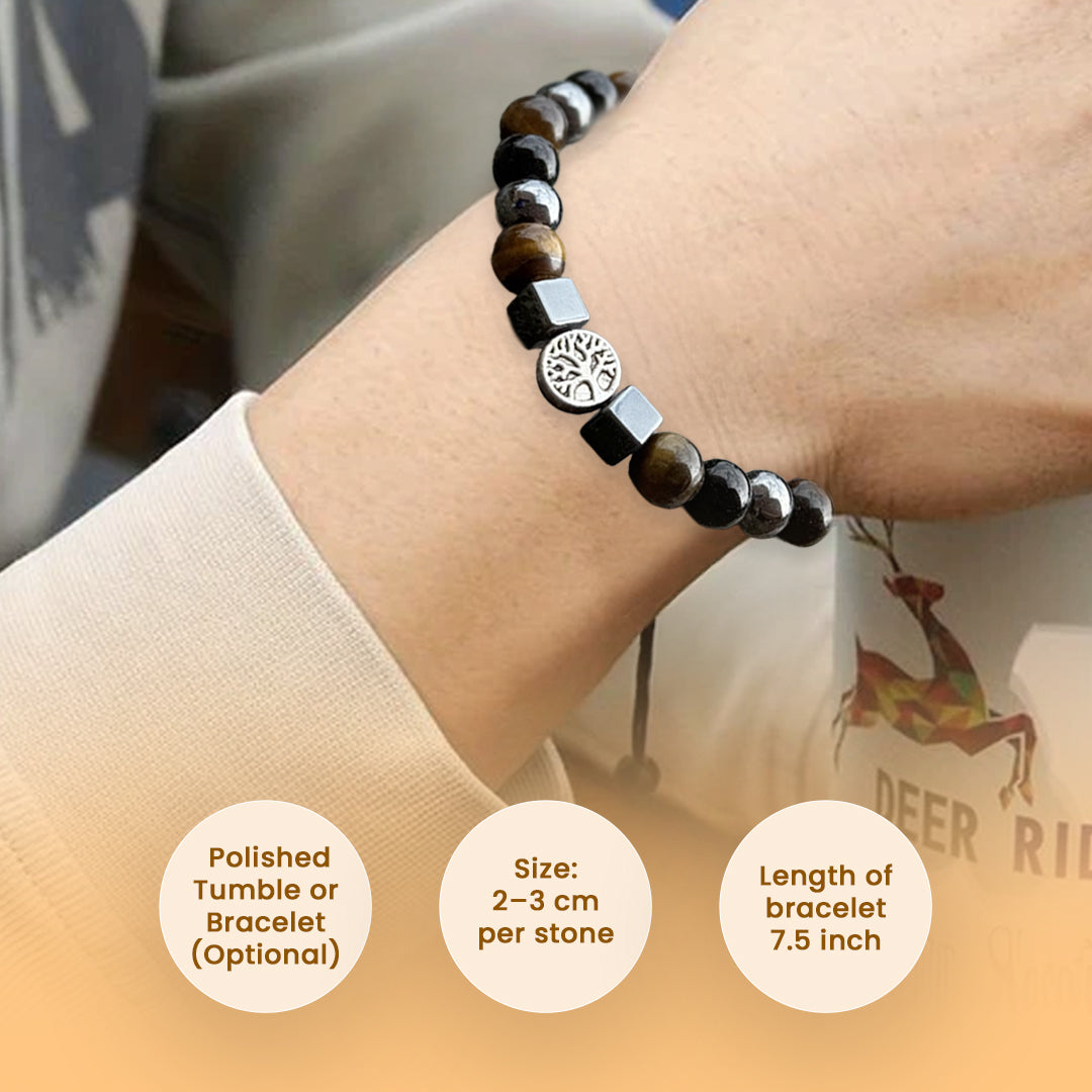 Triple Protection Stone – Tourmaline + Hematite + Tiger Eye